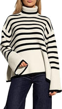 Load image into Gallery viewer, Fall Chic Striped Turtleneck Long Sleeve Beige Sweater