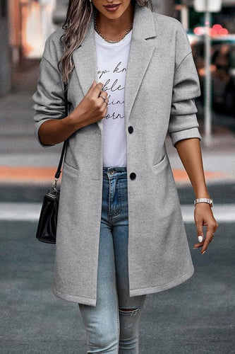 Light Grey Wool Blended Trench Coat w/Pockets