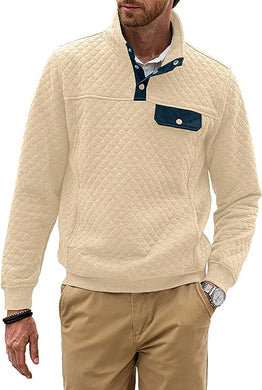Men's Quilted Beige Textured Long Sleeve Pullover Sweater