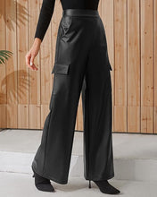 Load image into Gallery viewer, Cargo Style Black Faux Leather Wide Leg High Waist Pants