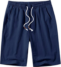 Load image into Gallery viewer, Men&#39;s Navy Blue Linen Drawstring Casual Summer Shorts
