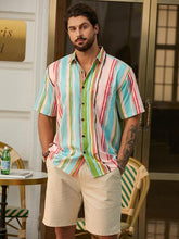 Load image into Gallery viewer, Men&#39;s Vacation Striped Summer Short Sleeve Green Striped Shirt