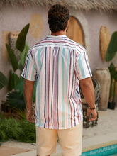 Load image into Gallery viewer, Men&#39;s Vacation Striped Summer Short Sleeve Light Gray Striped Shirt