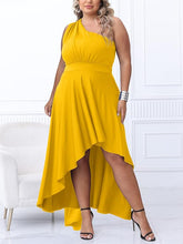 Load image into Gallery viewer, Plus Size Teal Blue One Sleeve Cascading Ruffle Maxi Dress