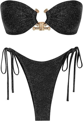 Beautiful Bandeau Bikini Black Swimsuit