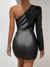 Load image into Gallery viewer, Black Faux Leather Puff Sleeve Mini Dress