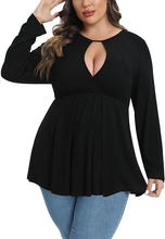 Load image into Gallery viewer, Plus Size Black Long Sleeve Keyhole Flare Top