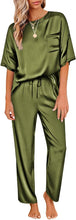 Load image into Gallery viewer, Silk Satin Green Comfy Short Sleeve Pajamas Top &amp; Pants Set