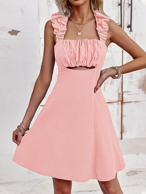 Ruched Pink Sleeveless Backless Mini Dress