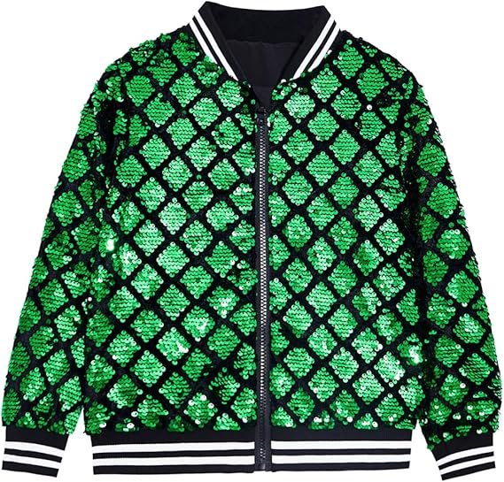 Men's Sequin Green Varsity Diamond Long Sleeve Jacket