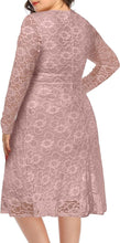 Load image into Gallery viewer, Plus Size Mauve Pink Lace Long Sleeve Cocktail Dress