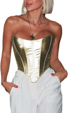 Load image into Gallery viewer, Modern Faux Leather Structured Corset Silver Top