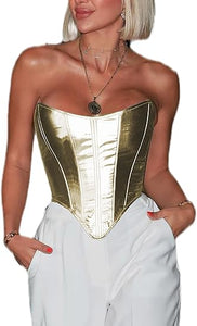 Modern Faux Leather Structured Corset Silver Top