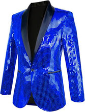 Load image into Gallery viewer, Men&#39;s Shiny Disco Blue Metallic Party Blazer