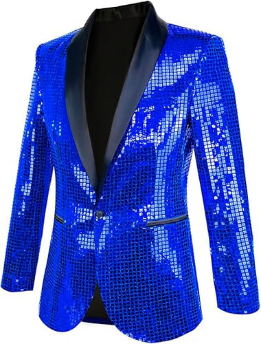 Men's Shiny Disco Blue Metallic Party Blazer