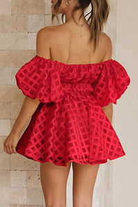 Babydoll Off Shoulder Puff Sleeve Red Ruffled Mini Dress