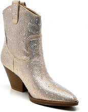Load image into Gallery viewer, Rhinestone Studded Sequin Champagne Rhinestone Ankle Boots