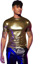 Load image into Gallery viewer, Men&#39;s Pink Sparkling Short Sleeve Metallic Shirt