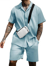 Load image into Gallery viewer, Men&#39;s Ocean Drive Light Blue Short Sleeve Shirt &amp; Shorts Set