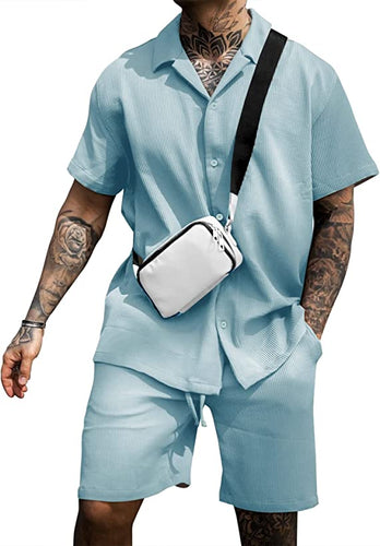 Men's Ocean Drive Light Blue Short Sleeve Shirt & Shorts Set