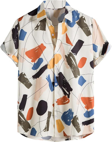 Men's Summer Floral Printed Short Sleeve D-white Shirt