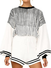 Load image into Gallery viewer, Soft Knit Pullover Long Sleeve Light Blue Striped Sweater &amp; Shorts Set