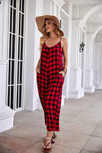 Load image into Gallery viewer, Travel Style Red Plaid Sleeveless Loose Fit Jumpsuit