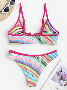 Pretty Colorful 2pc Bikini Pink-Orange Swimsuit