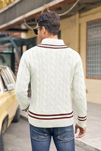 Load image into Gallery viewer, Men&#39;s Fashion V Neck White Striped Long Sleeve Sweater