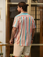 Load image into Gallery viewer, Men&#39;s Vacation Striped Summer Short Sleeve Orange Striped Shirt