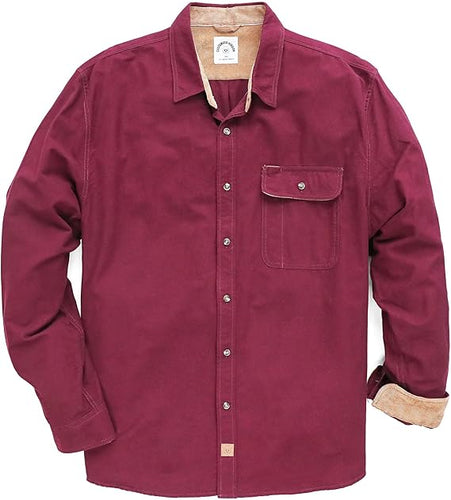 Men's Brushed Cotton Long Sleeve Burgundy Flannel Shirt