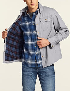 Men's Khaki Cotton Flannel Long Sleeve Shirt Jacket