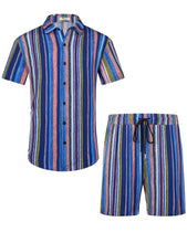 Load image into Gallery viewer, Casual Men&#39;s Blue Vacation Style Shirt &amp; Shorts Set