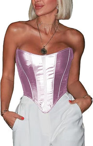 Modern Faux Leather Structured Corset Silver Top