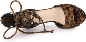 Leopard Gladiator Lace Up Open Toe Stiletto Heels