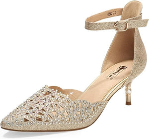 Rose Gold Glitter Candice Close Toe Stiletto Ankle Strap Heels
