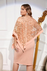 Plus Size Cape Style Glitter Pink Sequin Mini Dress