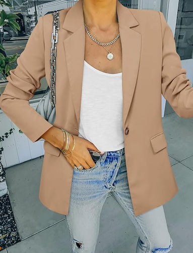 Business Savvy Khaki Long Sleeve Business Blazer Jacket