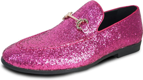 Men's Pink Sequin Metallic Glitter Loafer Dress Shoes