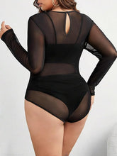 Load image into Gallery viewer, Plus Size Black Mesh Long Sleeve Bodysuit