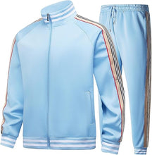 Load image into Gallery viewer, Men&#39;s Light Blue Casual Plaid Jogging Sweatsuit/Tracksuit