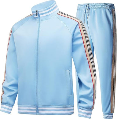 Men's Light Blue Casual Plaid Jogging Sweatsuit/Tracksuit