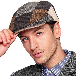 Men's Green Plaid Classic Wool Blend Tweed Flat Cap