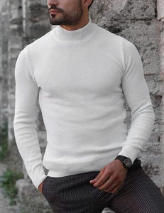 Men's Beige Soft Knit Mock Neck Long Sleeve Sweater