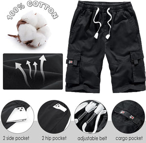 Men's Causal Cargo Pocket Black Shorts