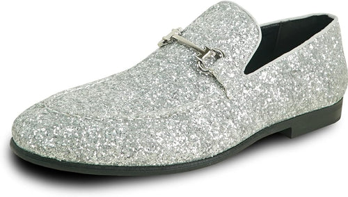 Men's Silver Sequin Metallic Glitter Loafer Dress Shoes