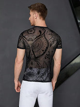 Load image into Gallery viewer, Men&#39;s Black Mesh Paisley Short Sleeve Shirt