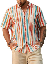 Load image into Gallery viewer, Men&#39;s Vacation Striped Summer Short Sleeve Orange Striped Shirt