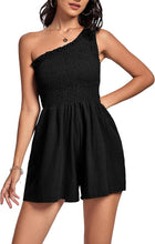 Load image into Gallery viewer, One Shoulder Black Smocked Casual Shorts Romper