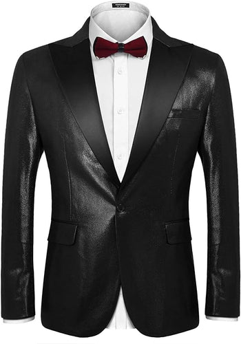 Men's Black Metallic Slim Fit Long Sleeve Tuxedo Jacket